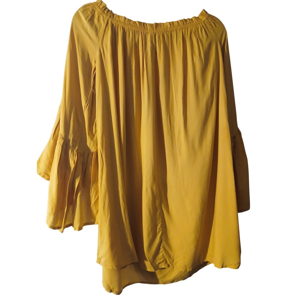 Feathers Mustard Yellow Floral Embroidered Bell Sleeve Off Shoulder Blouse XL - Picture 7 of 10